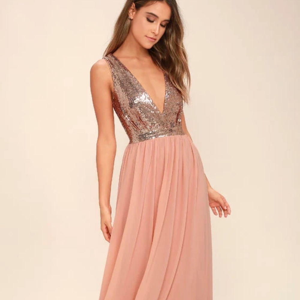 Lulu's Elegant encounters ROSE GOLD Maxi dress